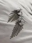 Silver Pearl Dangling Metallic Tassel Earrings - 3