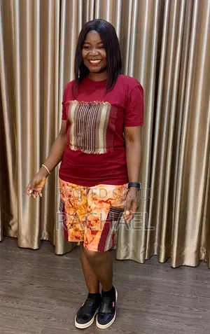 Adire Peach Shorts and T-Shirt Set