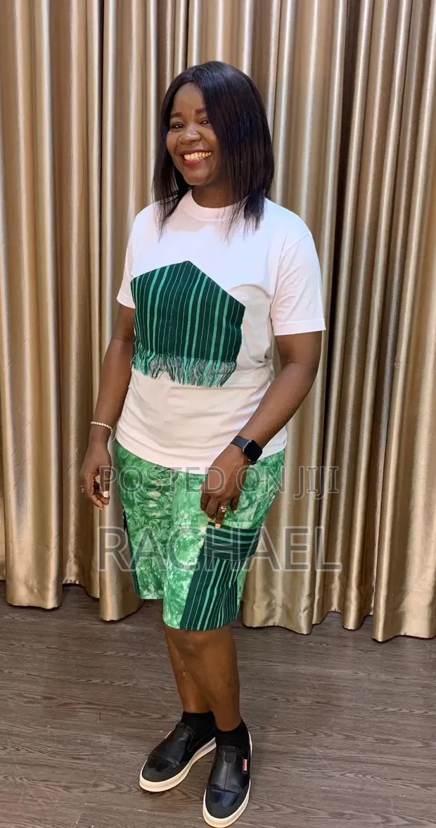 Adire Cargo Shorts & Aso Oke Tee Set - Lemon - 1