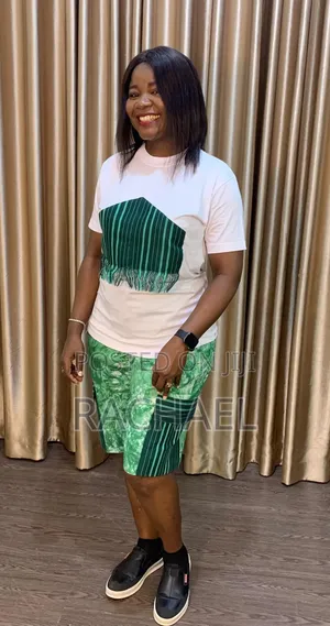 Adire Cargo Shorts & Aso Oke Tee Set - Lemon