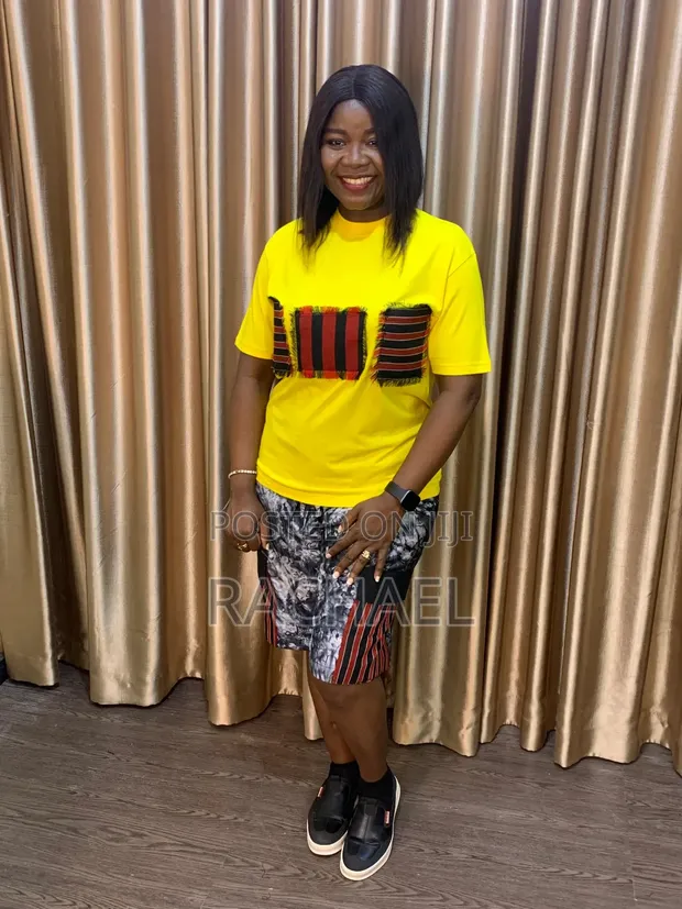 Adire Cargo Shorts & Aso Oke Tee - Black - 1