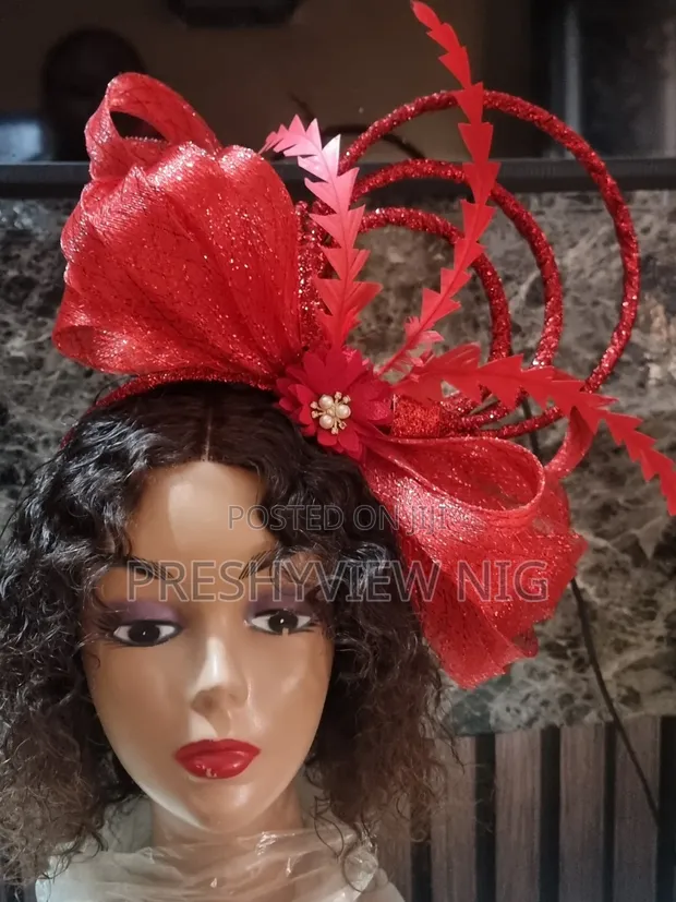 Red Luxury Handmade Fascinator Hat - 1