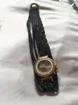Elegant Black Watch with Gold Clover-Key Charm - 2