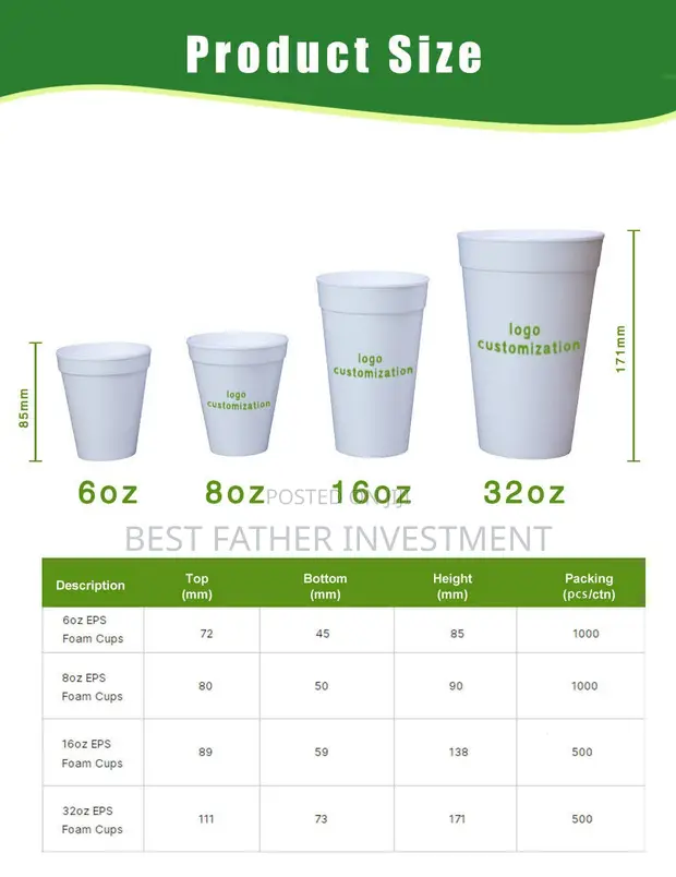 Kofuna masu dorewa na Styrofoam masu zubarwa - 500 guda - 1