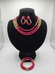 Pink da Gold Beaded Layered Necklace, Earrings, Bracelet Set - 1