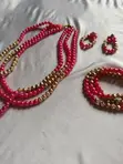 Pink da Gold Beaded Layered Necklace, Earrings, Bracelet Set - 2