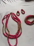 Pink da Gold Beaded Layered Necklace, Earrings, Bracelet Set - 3