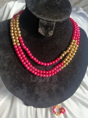 Pink da Gold Beaded Layered Necklace, Earrings, Bracelet Set