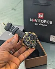 NAVIFORCE Black Leather Gold Water Resistant Men's Wrist Watch - 1