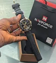 NAVIFORCE Black Leather Gold Water Resistant Men's Wrist Watch - 3