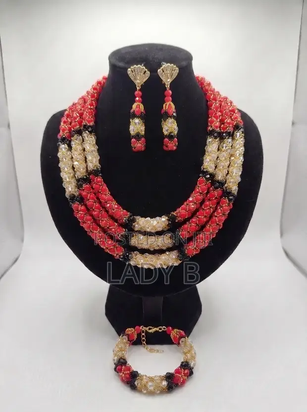 Kyakyawan Royal Red, Crystal & Black Bridal Beaded Set - 1