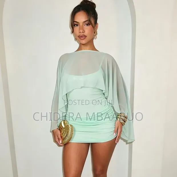 Mint Green Sheer Cape Mini Dress - 1