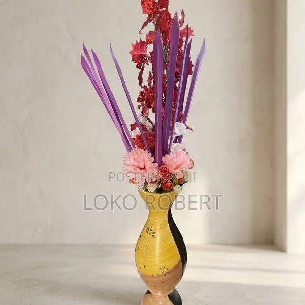 Brand New Ceramic Artificial Flower Vase - Yellow/Brown - 1