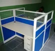 Blue and White 2-Seater Glass Cubicle Workstation - 2