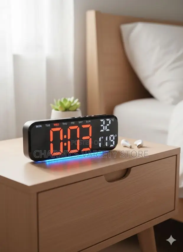LED Digital Clock with Day, Date, Month & Temperature Display - 1