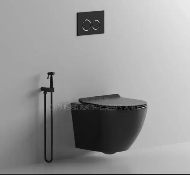Black Wall Hung Water Closet with Soft Close Seat - 1