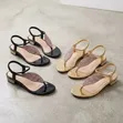 Rhinestone Leaf Low Block Heel Sandals - Gold/Black - Brand New - 2