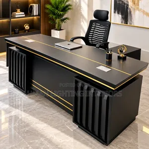 Babban Executive Office Table da Extension - Baƙi & Zinariya