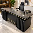 Babban Executive Office Table da Extension - Baƙi & Zinariya - 1