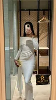 Women's White Maxi Dress - Long Sleeve - 1