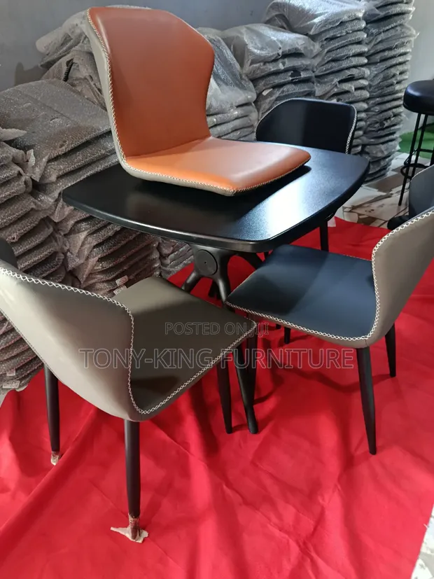 Modern Compact 4-Seater Dining Set - Black Tabletop - 1