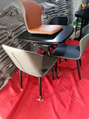 Modern Compact 4-Seater Dining Set - Black Tabletop
