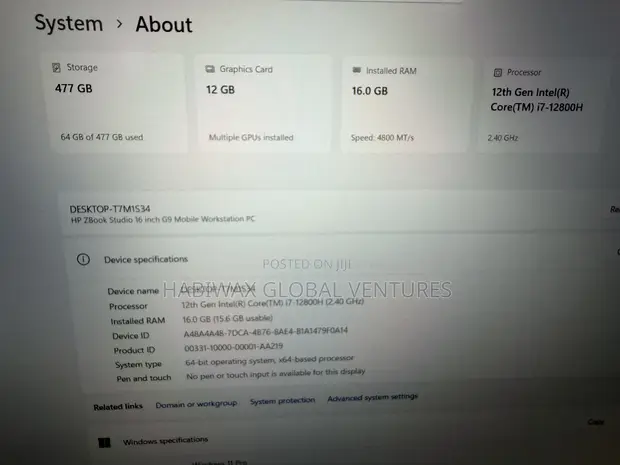 HP ZBook 16 Studio G10 Laptop - Intel Core i7, 16GB RAM, 512GB SSD - 1