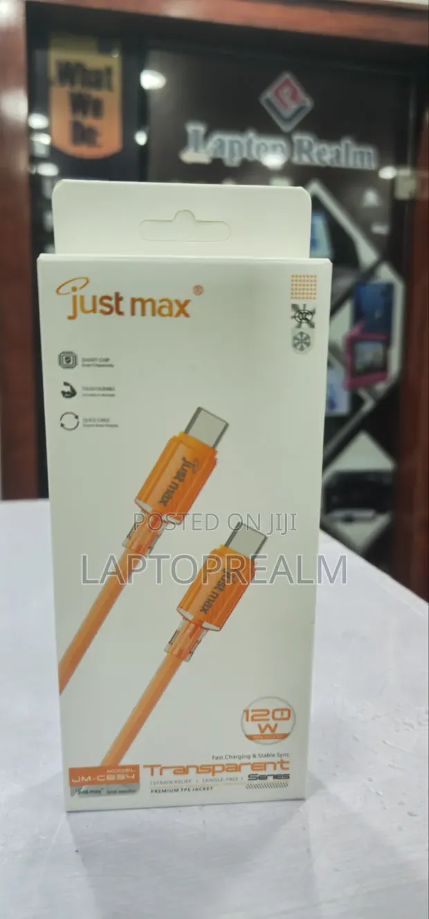 Just Max Type-C to Type-C Cable (120W, Orange) - 1