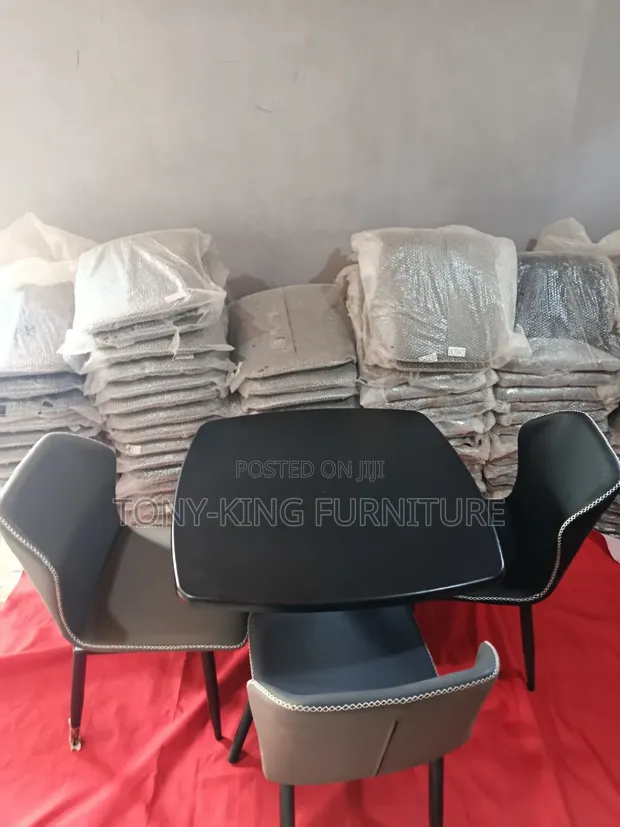 Imported 3-Seater Dining Table Set with Black Metal Legs - 1