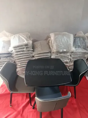 Imported 3-Seater Dining Table Set with Black Metal Legs