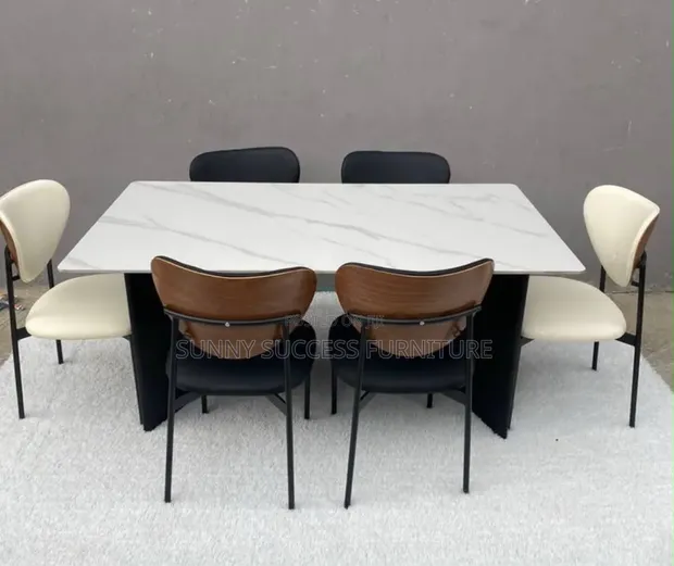 White Marble Top Dining Table with 6 Seaters - 1