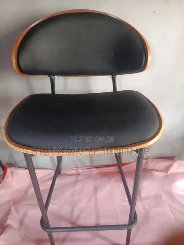 Modern Bentwood Bar Stool with Black Padded Seat - 1