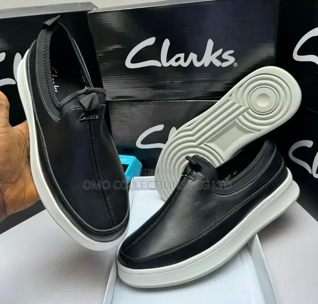 Clarks Men's Black Leather Slip-On Shoes - 1