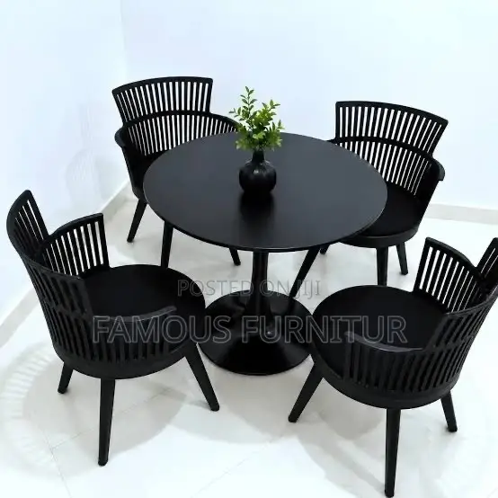 Home Interiors Black Round Dining Table Set with 4 Chairs - 1
