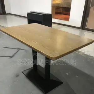 Rectangular Restaurant/Café Table - Light Wood Top, Black Metal Base