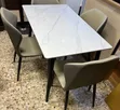 Modern Rectangular White Marble-Top Dining Table Set (4 kujerun zama) - 1
