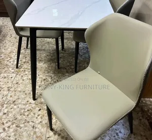 Modern Rectangular White Marble-Top Dining Table Set (4 Chairs)