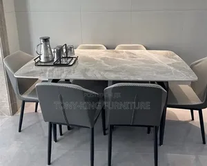 Luxury 6-Seater Dining Set - Grey Marble Finish