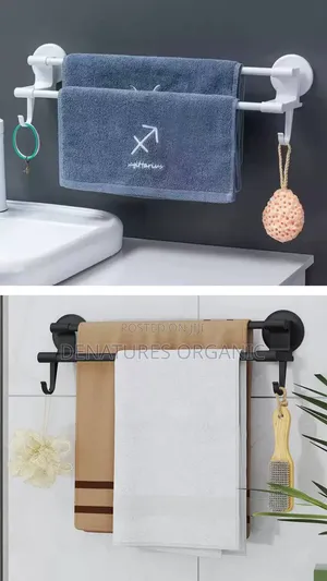 Wall-Mounted Double Towel Bar Rack with Side Hooks