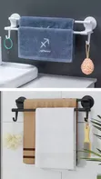 Wall-Mounted Double Towel Bar Rack with Side Hooks - 1