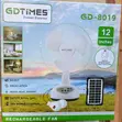 Gdtime 12" Solar Rechargeable Fan with 2 Bulbs - 1