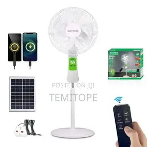 Gdtimes 16" Solar Rechargeable Fan with 2 Bulbs