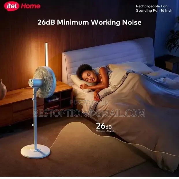 Itel Solar Rechargeable 16-Inch Standing Fan - 1
