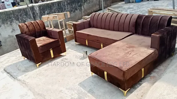 L-Shape Home Couch - Brown Fabric - 1