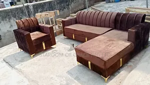 L-Shape Home Couch - Brown Fabric
