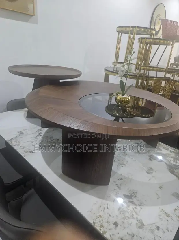 Modern Round Coffee Table Set with Side Table - Walnut - 1