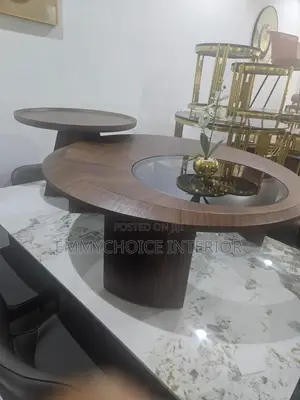 Modern Round Coffee Table Set da Side Table - Walnut