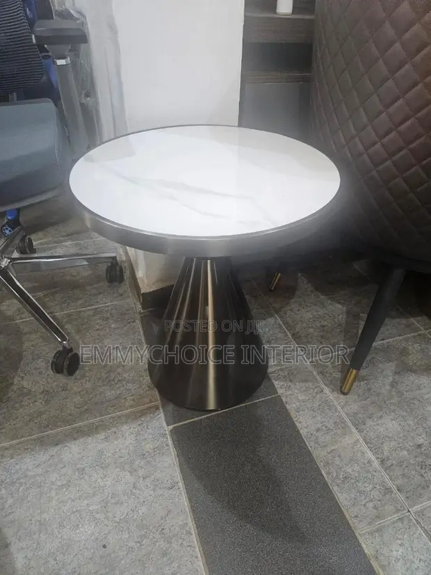 Modern Side Round Table - White Marble Look Top - 1