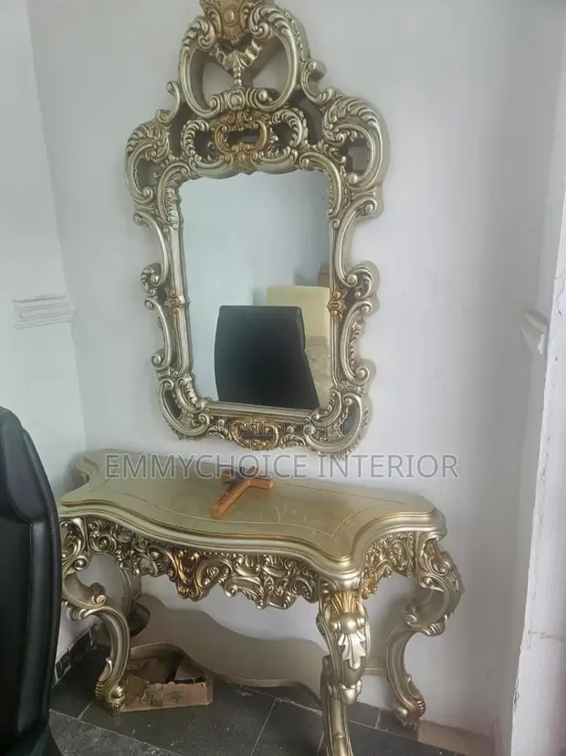 Ornate Gold & Champagne Console Table Set with Mirror - 1