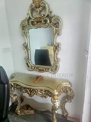 Ornate Gold & Champagne Console Table Set with Mirror